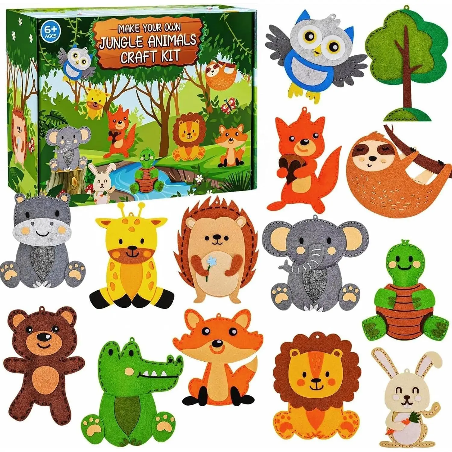 Z-SMA81      Animal DIY Sewing Kits for Kids Age 6-12, Jungle Animal Sewing Set Craft Kits for Beginners Includes 14 Stuffed Animals, Educational Crafting and Sewing Kits for Girls and Boys Birthday Easter