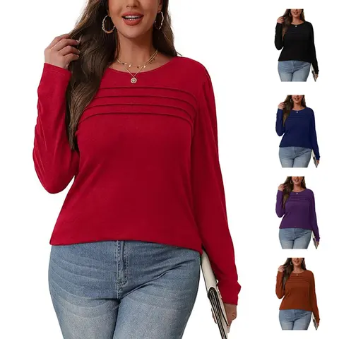WIHOLL Long Sleeve Shirts for Women Fall Fashion 2025 Dressy Casual Blouses Trendy Pleated Tunic Tops for Leggings