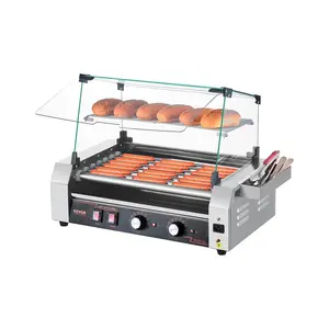 【DealsForYouDays】Father's Day Gift Commercial Stainless Steel Hot Dog Roller Machine - 7 Rollers, 18-Capacity, 1050W, 12.7 kg/28 lbs, AC110-120V, Dual Temp Control, Cover, Side Storage Box, Removable Shelf/Oil Drip Tray/Parts, Sausage Grill Cooker