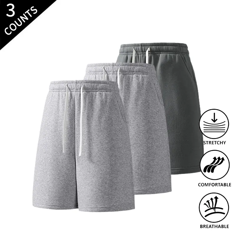 3-Pack Men’s Comfortable Sweatpants Shorts, Relaxed Fit, Drawstring Waist, Breathable, Everyday Wear Sports Shorts for Men