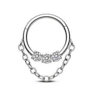 Oufer 16G Clear CZ Chain Dangle Septum Ring