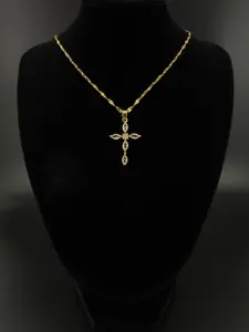 D'Luxe Essentials 14k Stainless Steel Chain Multi Color Crystal Cross Pendant Necklace Elegant for Adults Durable & Versatile Design