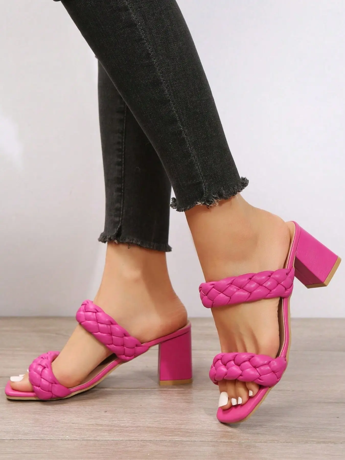 French Style Square Toe Braided Slippers, Elegant Fairy Wind Women's Chunky Heel Casual Summer Elevated Sandals, Perfect for Dating, Shopping, Commuting, Parties, Chic Summer Footwear, Chunky Heeled Sandals