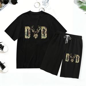 Camouflage Dad Hunting Hoodie/T-Shirt Set, soft cotton pullover with deer and "DAD" lettering, machine washable, regular fit, with pockets, ideal for Father's Day hunting and casual wear - birthday gift.