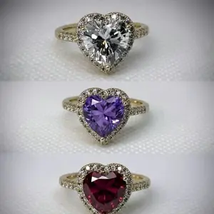 Beautiful Rings with Heart-Shaped Stones in 14k Gold Plated High-Quality Jewelry for Everyday Wear in Diamond, Amethyst, and Ruby Options
