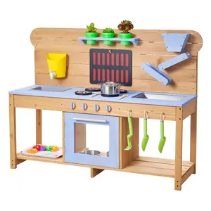 VEVOR Mud Kitchen, Outdoor Mud Kitchen for Kids, Wood Outdoor Play Kitchens with Spoons, Sink, Sunshade Canopy, Swivel Wheels, Cookware Pots and Accessories, Wooden Play Kitchens for Home, LawnVEVOR Super Brand Day