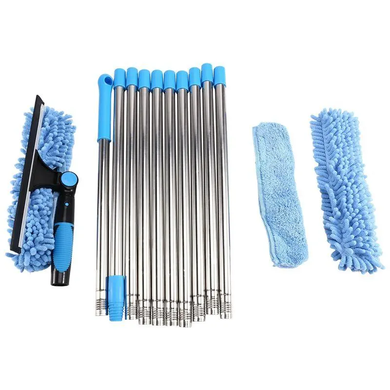 425 cm Extended Window Cleaning Kit with Double-Sided Squeegee and Cleaning Cloth, 2-in-1 Glass Cleaning Tool for Reaching Suitable Windows, Household Accessory for Washing Glass Surfaces