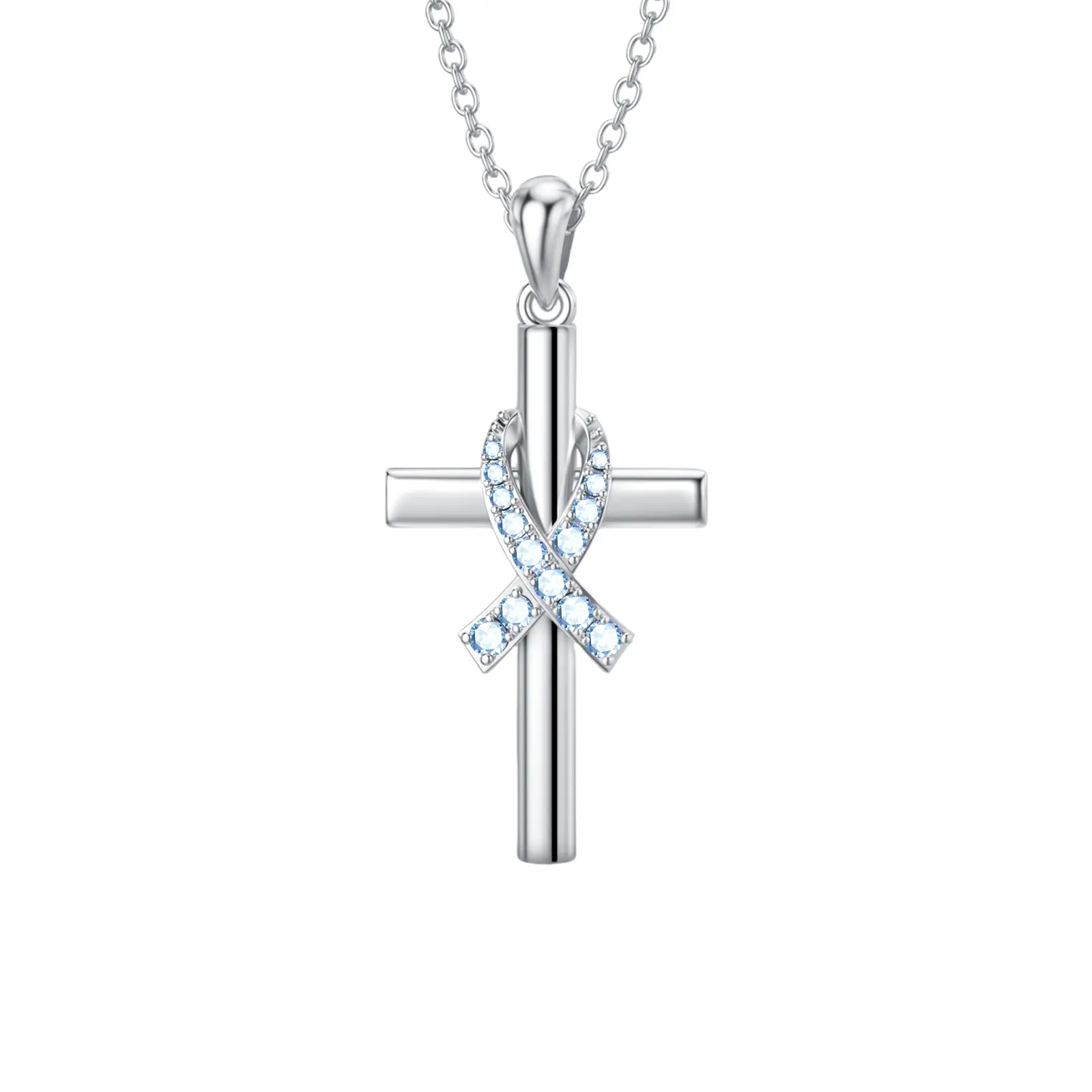 MEIDERBO Dream Chaser Breast Cancer Cross Necklace 925 Sterling Silver December Birthstone Pendant Heartfelt Pink Ribbon Awareness Jewelry for Women Mothers Day Gift Mothers Day Gifts Mom Birthday Gift Mother Gifts