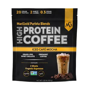 MariGold High Protein Coffee - Iced Café Mocha (1LB), 20g Grass Fed Whey Protein Isolate, Energy Boost, Organic Espresso, Non-GMO, Keto 2 Net Carb
