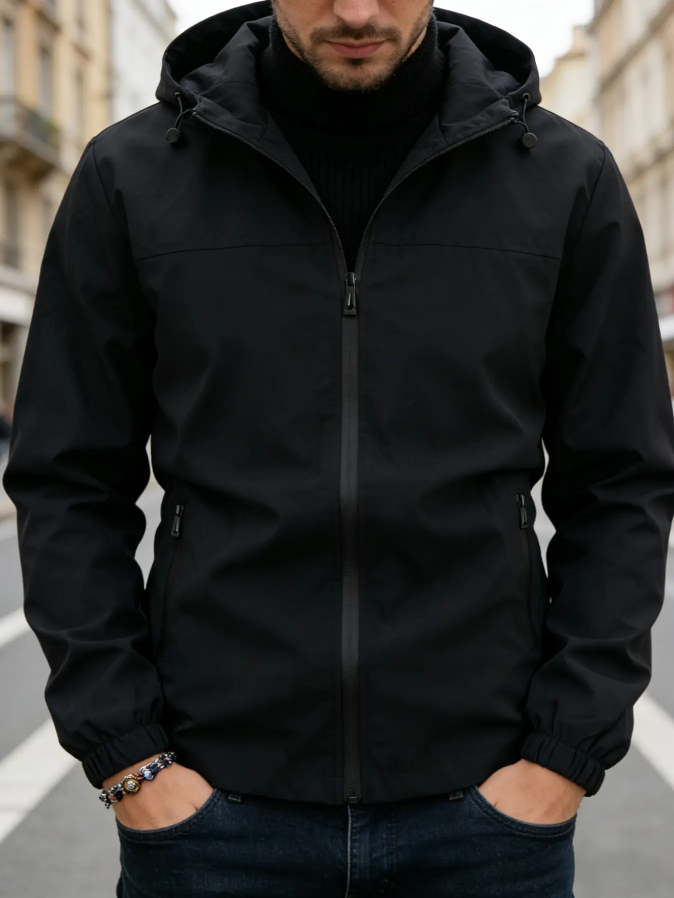 Men's Casual Windproof Hooded Outdoor Jacket Coats, Long Sleeve, 100% Polyester Fabric, Zipper Closure, Plain Street Fashion Outerwear, Spring & Fall