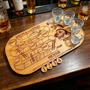 Shot's & Ladders Drinking Game Board, Wooden Construction, Party Table Game and Home Entertainment, No Power Required, Includes Dice