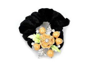 Pony tail holder with silver leaves and pomegranate flowers - Yellow