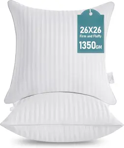 26 x 26 Euro Pillow Inserts, Firm and Fluffy Decorative Square Pillows for Couch Bed Sofa with Soft Cotton Cover White Cushion with Down Alternative Pack of 2