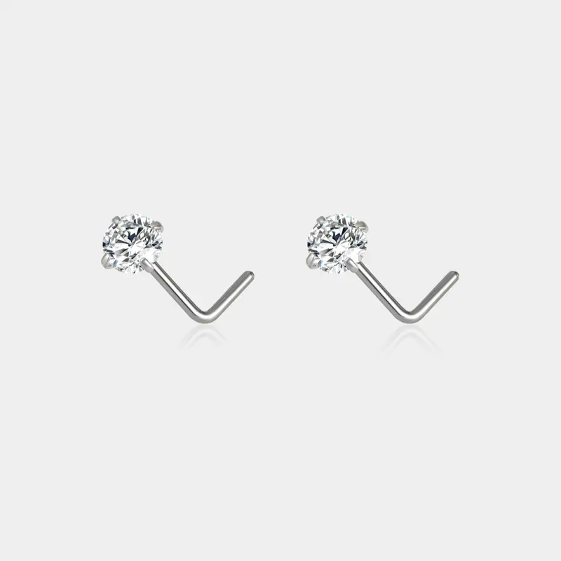 OUFER Titanium Nose Rings Set - 2PCS 20G L-Shape Female Basic Daily Body Jewelry for Sensitive Skin, Rhinestone-Accented Double Piercing Accessories