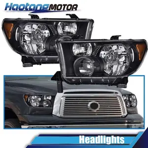 CROSSDESIGN Black Headlights Lamps LH+RH Fit For 2007-2013 Toyota Tundra 2008-2017 Sequoia