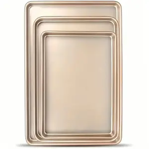 3-piece elegant gold baking pan set in different sizes, nonstick coating, easy to clean, stackable for space-saving storage, perfect for cookies, cake rolls, roasting chicken, and more; multiple sizes meet various baking/oven needs /Bakeware