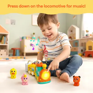 Montessori Early Education Train Baby Toy, 29PCS Sorting & Matching Cars with Lights & Music, Finger Puppets, Lock & Key Play, Early Learning Toy for Toddlers 1 2 3,Child Cognitive Development Toys,Moms Otik Toy,Busy Board Fun