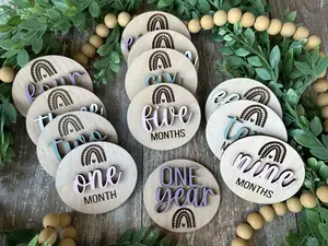 Wooden 3D Monthly Milestone Marker Set, Home Decor Signs for Baby Growth Tracking