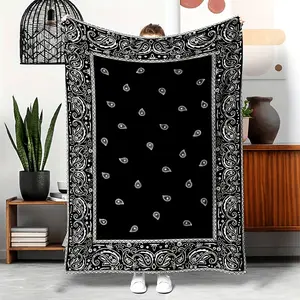 Soft, Warm & Cozy Vintage Paisley Flannel Throw Blanket - All-Season for Couch, Bed, Office, and Travel OCloud-soft, floral-printed, gold-trimmed luxury