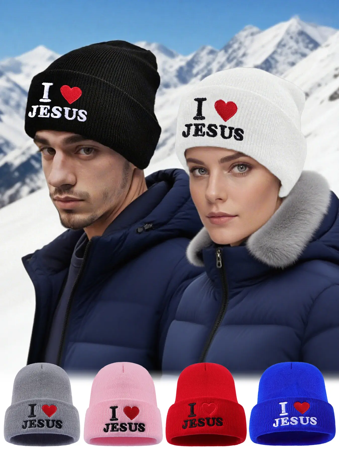 Unisex I Love Jesus Letter Embroidered Beanie, Casual Fitted Winter Hat, Slouchy Skull Cap for Men & Women, Fall & Winter Outdoor Wear