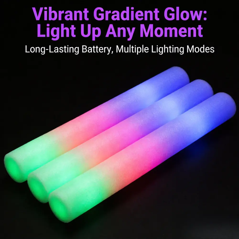 46PCS Party LED Foam Glow Sticks, Foam Light Up Sticks with 3 Modes Colorful Flashing, Glow Stick Bulk Party Pack, Glow in Dark Party Supplies, LED Foam Sticks Bulk for Wedding, Raves, Concert, Halloween