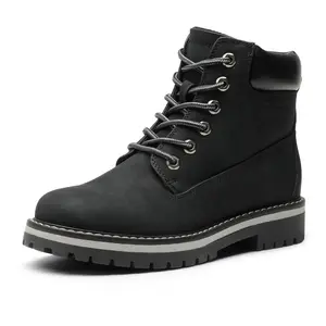 Bruno Marc Women's Round Toe Faux Leather Winter Boots with Cuban Heel