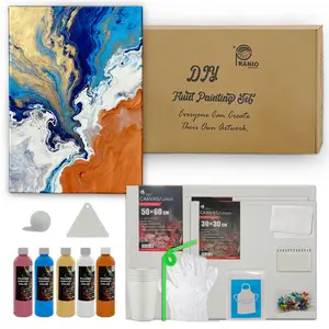 PRANIO 5-Color Set, 8.79oz Bottles, Premium High-Flow Acrylic Pouring Paint for DIY Fluid Art - Create Cells, Water Droplets, Marbling Effects - Complete Kit with Canvas, Tools, Gloves & Cups for Beginners Art Supplies Art Materials