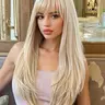 22 Inch Long Straight Wigs for Women, Gorgeous with Bangs, Synthetic Full Machine Wigs for Party, Daily Use, Synthetic Hair Wigs, Daily Wear Wig, Synthetic Material Wigs