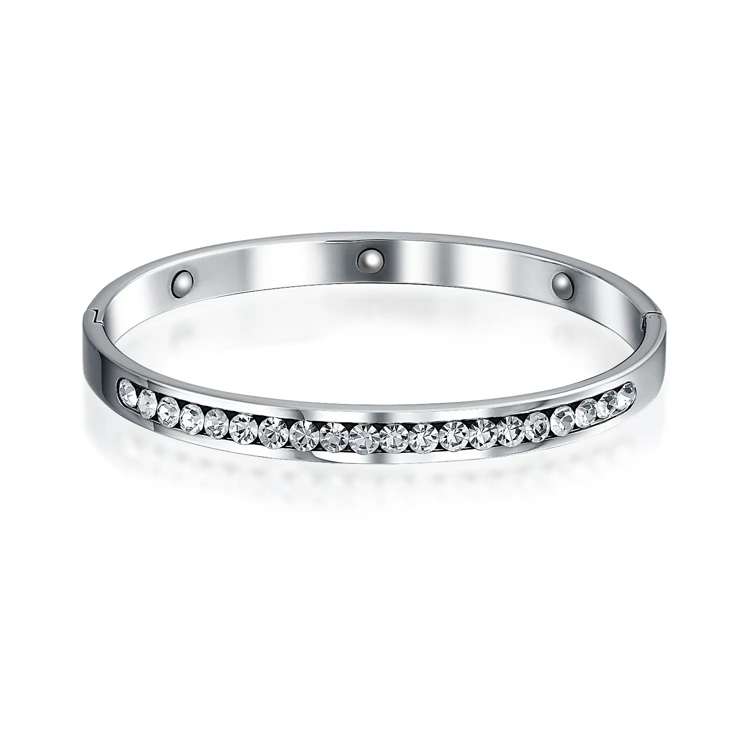 CZ Bangle Cocktail Bracelet Channel Set White CZ Bangle Yellow Gold Plated Stainless Steel