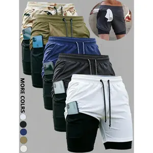 5pcs Men's 2-in-1 Double Layer Shorts With Inner Pocket, High Stretch Sports Shorts For Summer Gym Workout Training SpringStatements