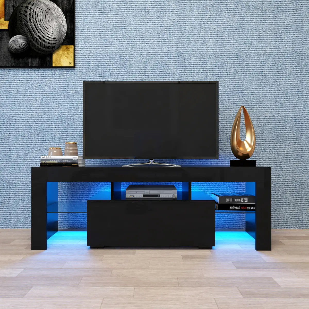 TV-Stand with Mount - Modern TV Stand with LED RGB Lights - Television Stands with RGB Led Light for 59/69 Inch TVs - Gaming Consoles - in Lounge Room, Living Room and Bedroom(Black/White)