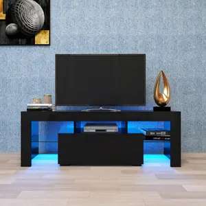TV-Stand with Mount - Modern TV Stand with LED RGB Lights - Television Stands with RGB Led Light for 59/69 Inch TVs - Gaming Consoles - in Lounge Room, Living Room and Bedroom(Black/White)
