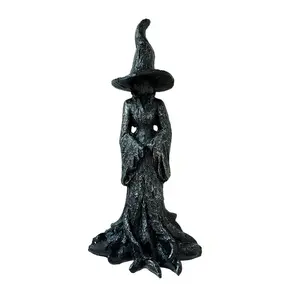 Gothic Witch Statue, Retro Magical Resin Figurine for Dark Aesthetic Dark Fantasy Halloween Christmas Decorations Collectible, Medieval Sorcerer Ornament for Home and Office