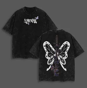 Shinobu Kocho Vintage Washed Tee, Demon Slayer Anime Unisex T-shirt, Heavy Cotton Double Print Manga Top, Gift For Anime Lover, Otaku Streetwear