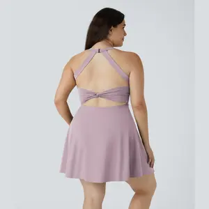Halara Plus Size 2-in-1 Backless Cut-Out Twisted Side Pocket Barre Ballet Dance Sports Dress