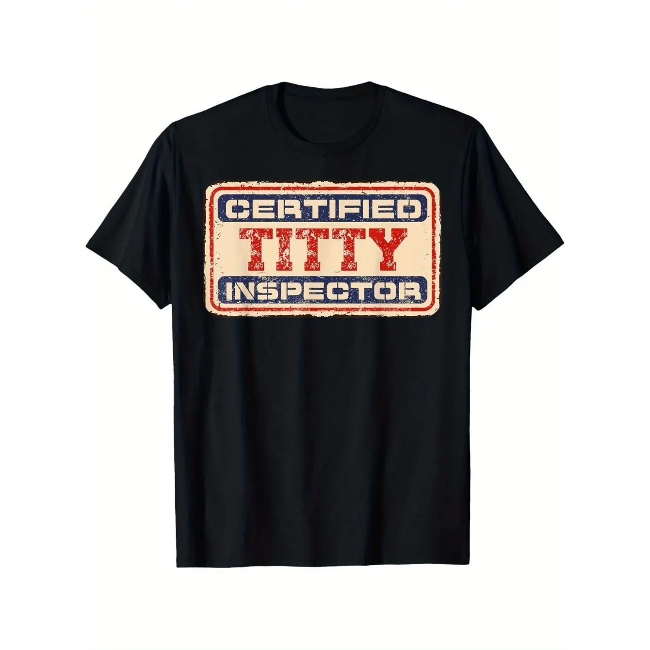 Men's Funny Graphic Tee - 100% Cotton Short Sleeve Tee, Humorous Label "Certified Titty Inspector", True-to-Size Relaxed Fit, Casual Vintage Round Neck Graphic Text Top, Soft, Fitted