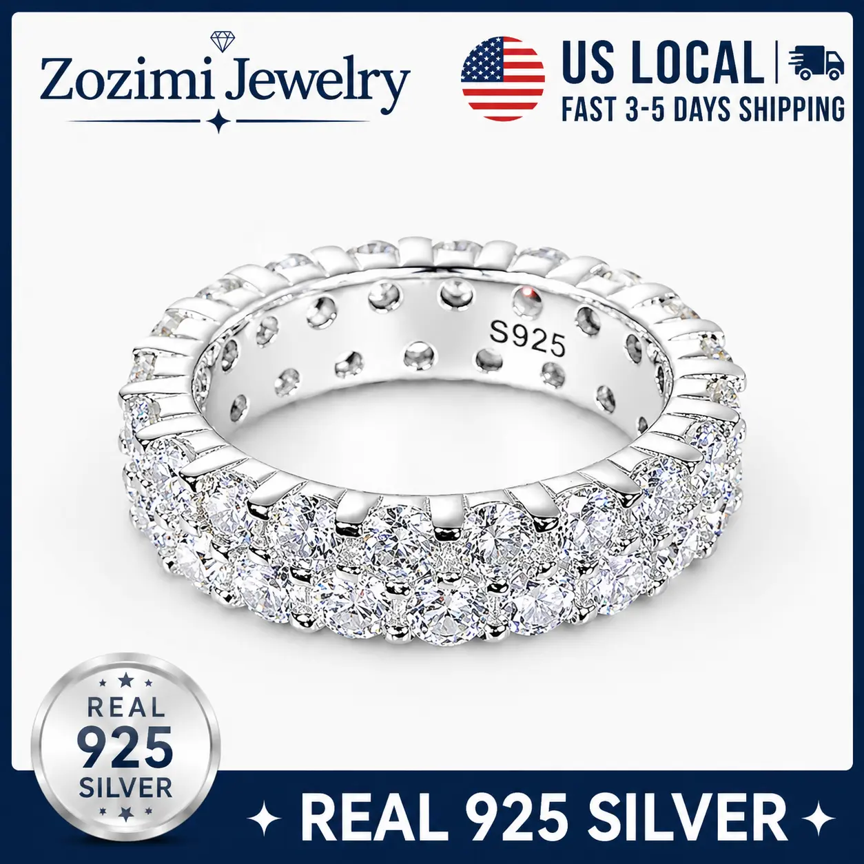 S925 Sterling Silver Multi-Layer Eternity Band Ring for Women | Full Circle Sparkling CZ Pavé Diamond-Style Wedding Ring | Luxury High-Shine Hypoallergenic 925 Silver Stackable Band Ring | Elegant Statement Fine Jewelry for Daily Wear