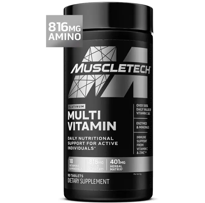MuscleTech Platinum Multivitamins for Men & Women - Multi-Vitamin Supplement for Immune Support - 18 Vitamins & Minerals, Vitamin A C D E B6 B12 - Daily Workout Supplements for Men - 90 Capsules