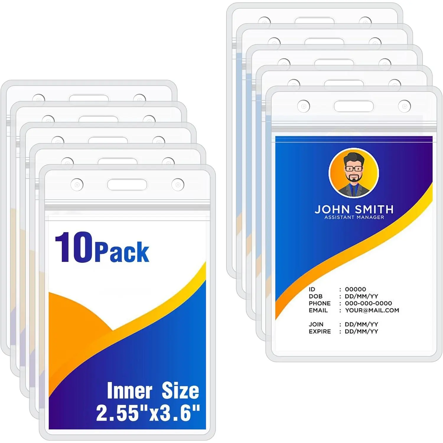 10Pack Vertical ID Badge Holder - Extra Thick Clear ID Card Holder with  Resealable Zip - Name Tag Holder for , Office and School