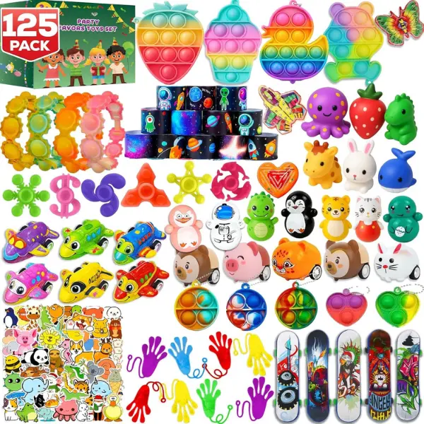 Halloween Fall Gift 125 Pcs Party Favors Fidget Toys Pack, Randomly Selected Pop Sensory Set 65 Stickers Gifts for Kids Adults Boy Girl Stocking Stuffers Autistic Goodie Bag Filler Treasure Box Classroom Prizes School