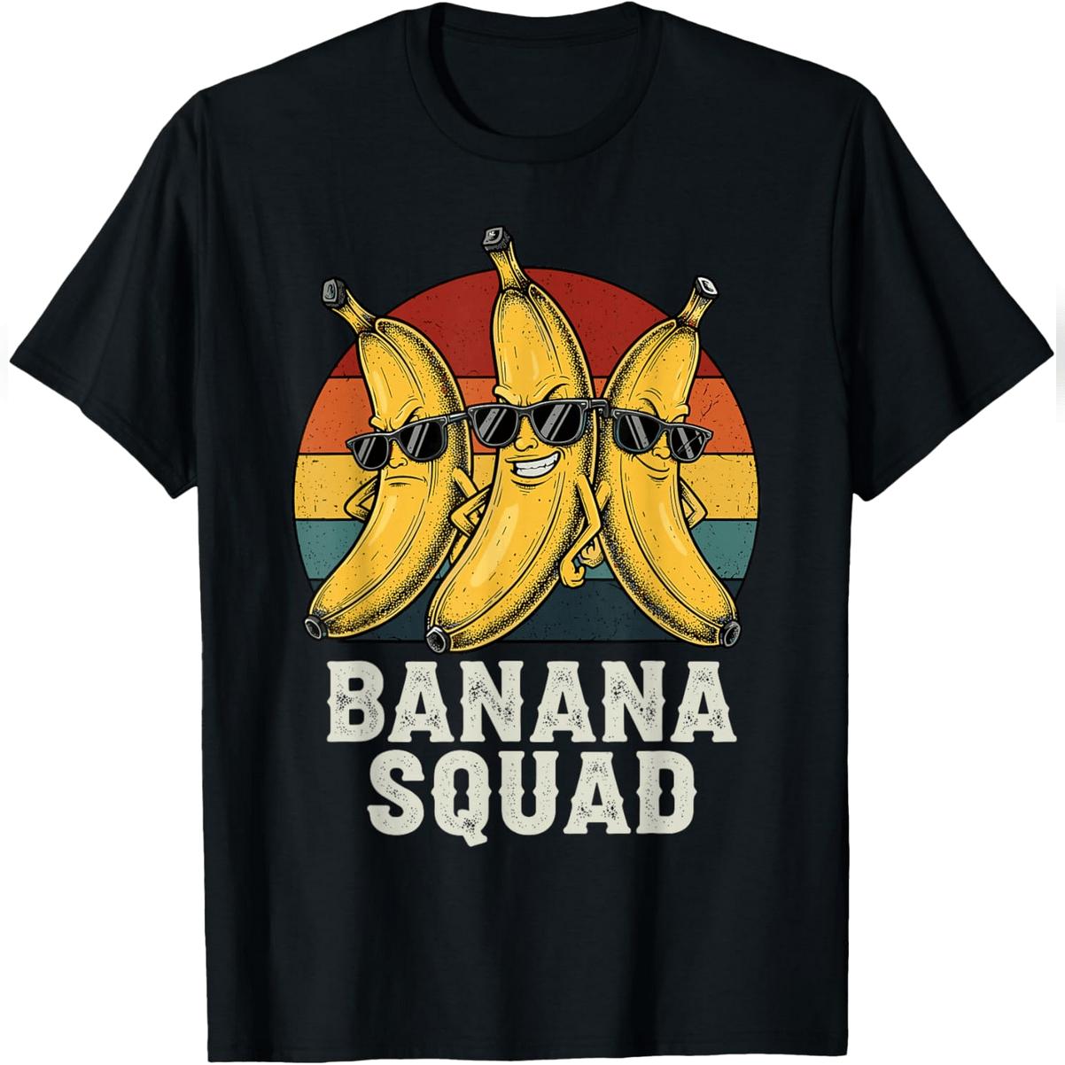 Men's Casual Round Neck Short-Sleeve Streetwear Menswear T-Shirt - Funny Banana Squad Matching Group Fruit Humor Retro Stylish Cotton Tee