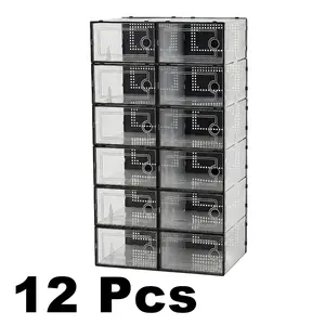 12/24/36 Pcs X-Large Clear Shoe Storage Boxes, Stackable Plastic Organizers for Closet, Fits US Size 11 Sneakers, Space Saving Container for Entryway, Alternative to Shoe Rack & Drawer Unit