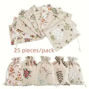 Rustic Flower Print Drawstring Gift Bags, Set of 25, Perfect for Jewelry, Candy, Cosmetics & Small Gifts, Durable Storage Solution, Gift Wrapping Supplies