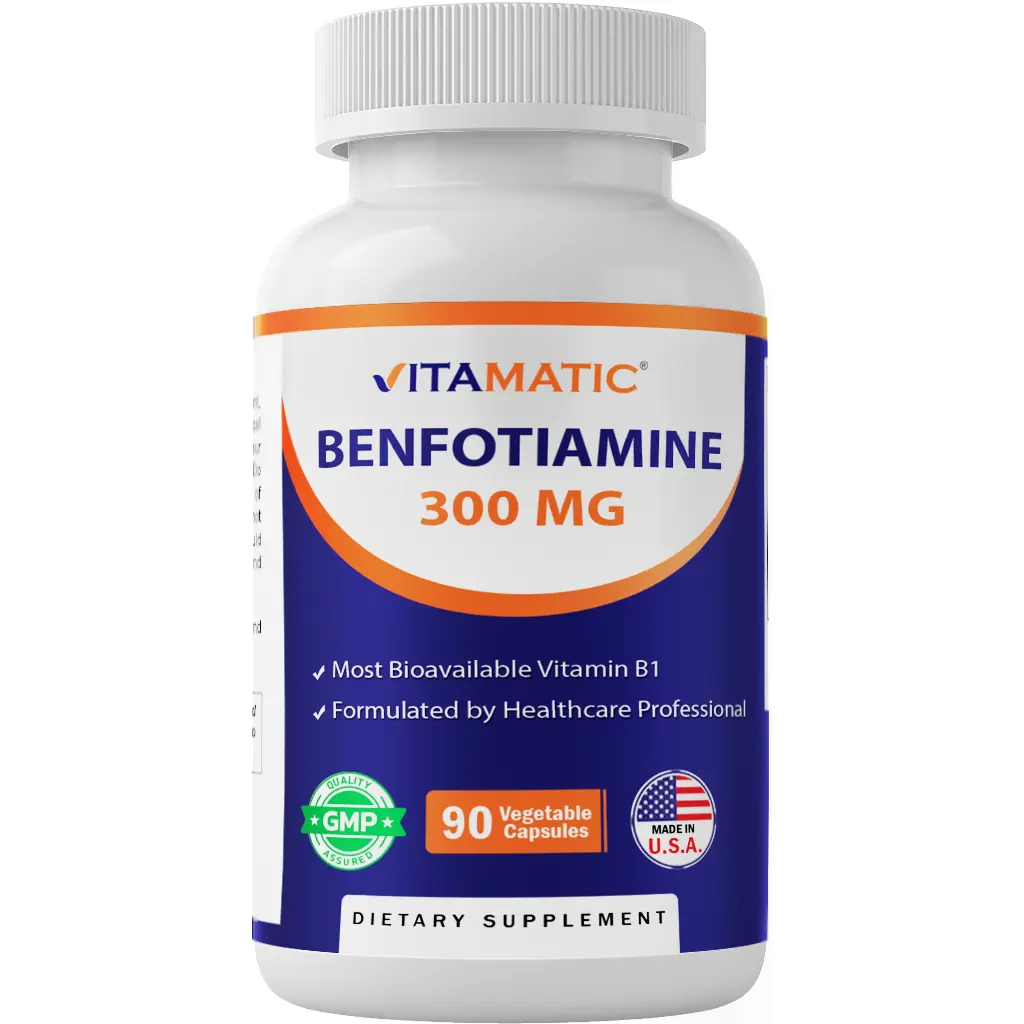 Vitamatic Benfotiamine 300 mg Fat-Soluble Vitamin B1 Daily Nourishing Supplement - 90 Gluten-Free Vegetarian Magnesium-Infused Capsules, Metabolism Support, Natural, Gluten-Free, Vegetarian