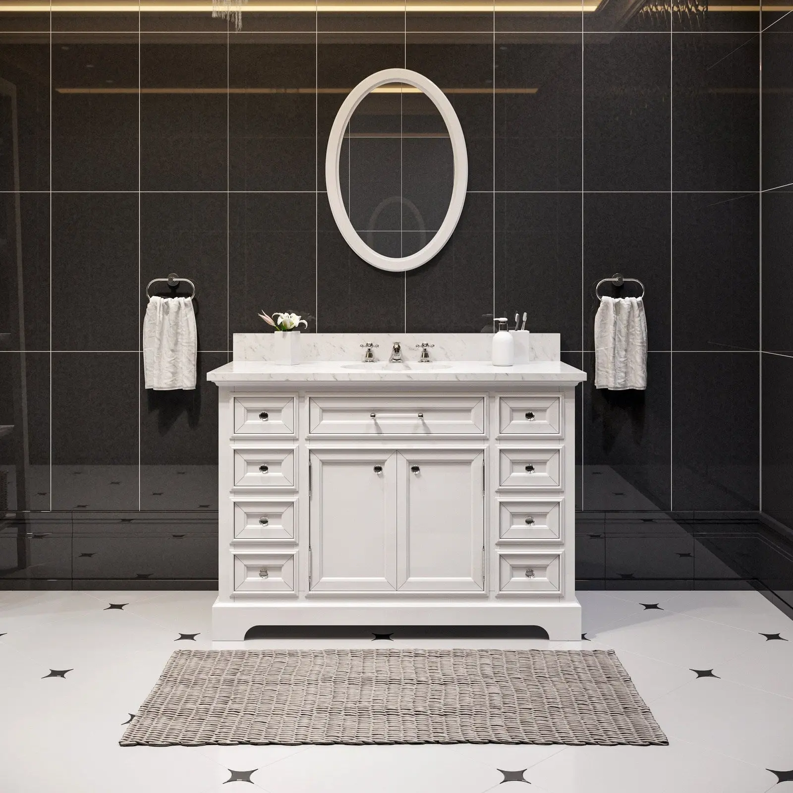Water Creation Derby 48" Pure White Single Sink Bathroom Vanity With Matching Framed Mirror From The Derby Collection