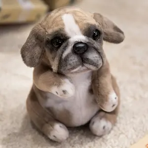 JIAJCHUF Realistic English Bulldog Plush Toy - Stuffed Animal Realistic, A Soft And Fluffy Fabric Dog with Expressive Eyes And Ears, Available in Brown, White, Black, Mixed, Red, And Yellow, an Adorable Gift for Adults