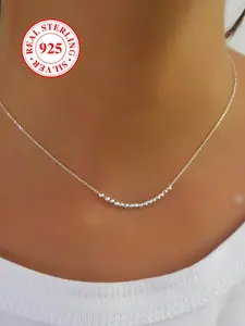 S925 Sterling Silver Beaded Necklace, Minimalist Necklaces, Women's Clavicle Chain, Bridal Wedding Engagement Jewellery, Suitable for Daily Dating Wear, Birthday Gift