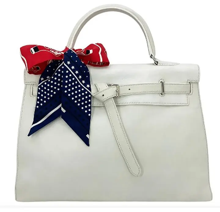 Pre-owned HERMÈS Leather Tote Bags Hermes RARE Kelly Flat 35 White Swift Silver PDH