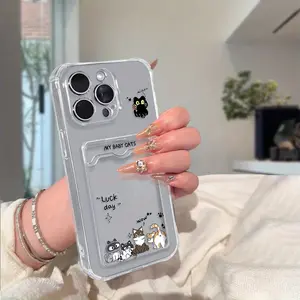 Card holder, shockproof, personalized, soft case, breathable, suitable for iPhone 17 Promax/16/15/14/13/12/11 transparent mobile phone case, practical, thickened, wear-resistant, safe, couple gift.