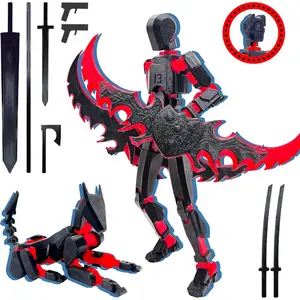 3D Action Figure Set Assembly Completed, Dummy Robot Titan 13 Action Figures, 3D Printed Multi-Jointed Movable Toys (Black/Red)